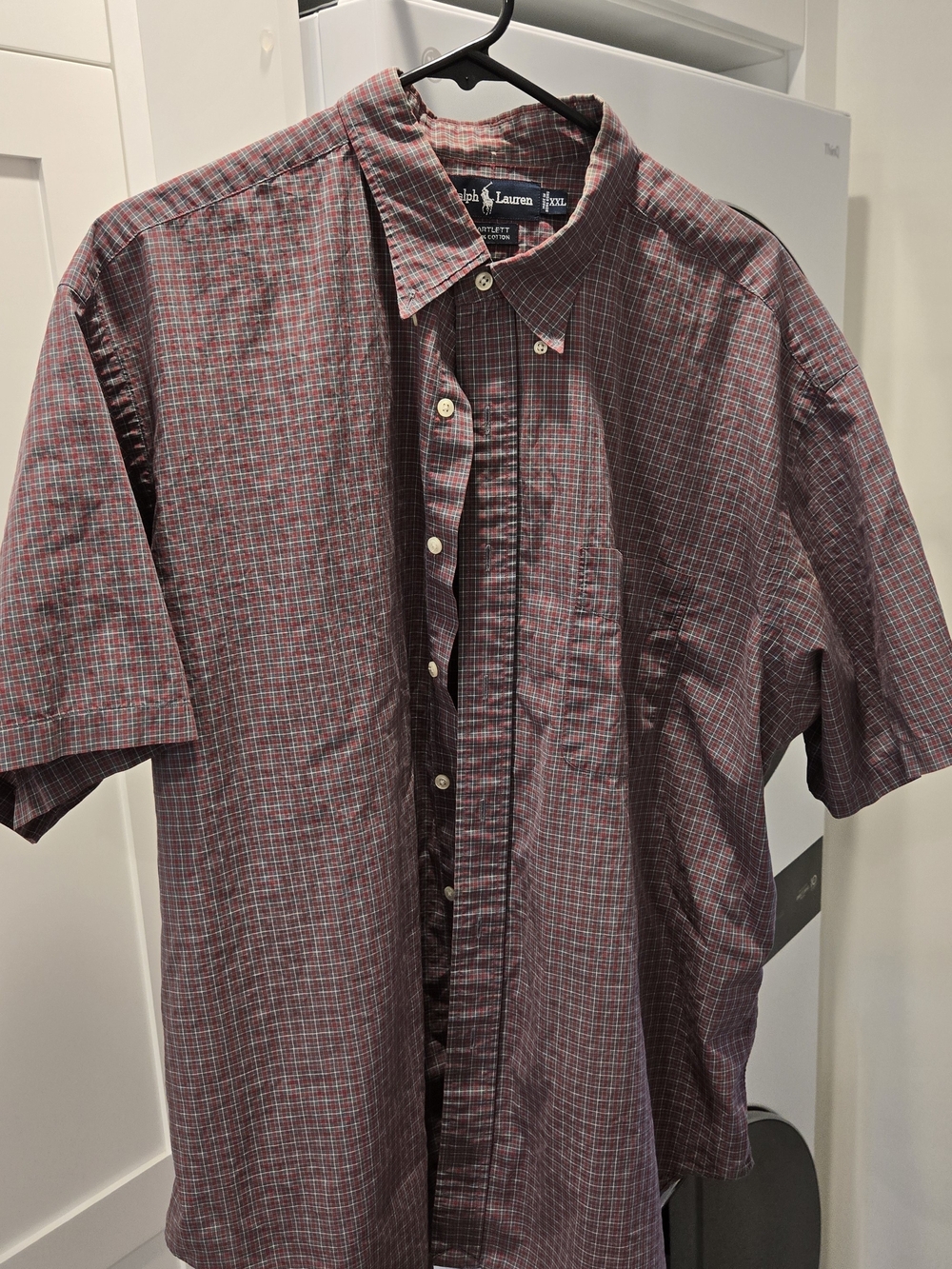 Ralph Lauren Burgundy and Blue Micro-Check Short-Sleeve Button-Down Shirt